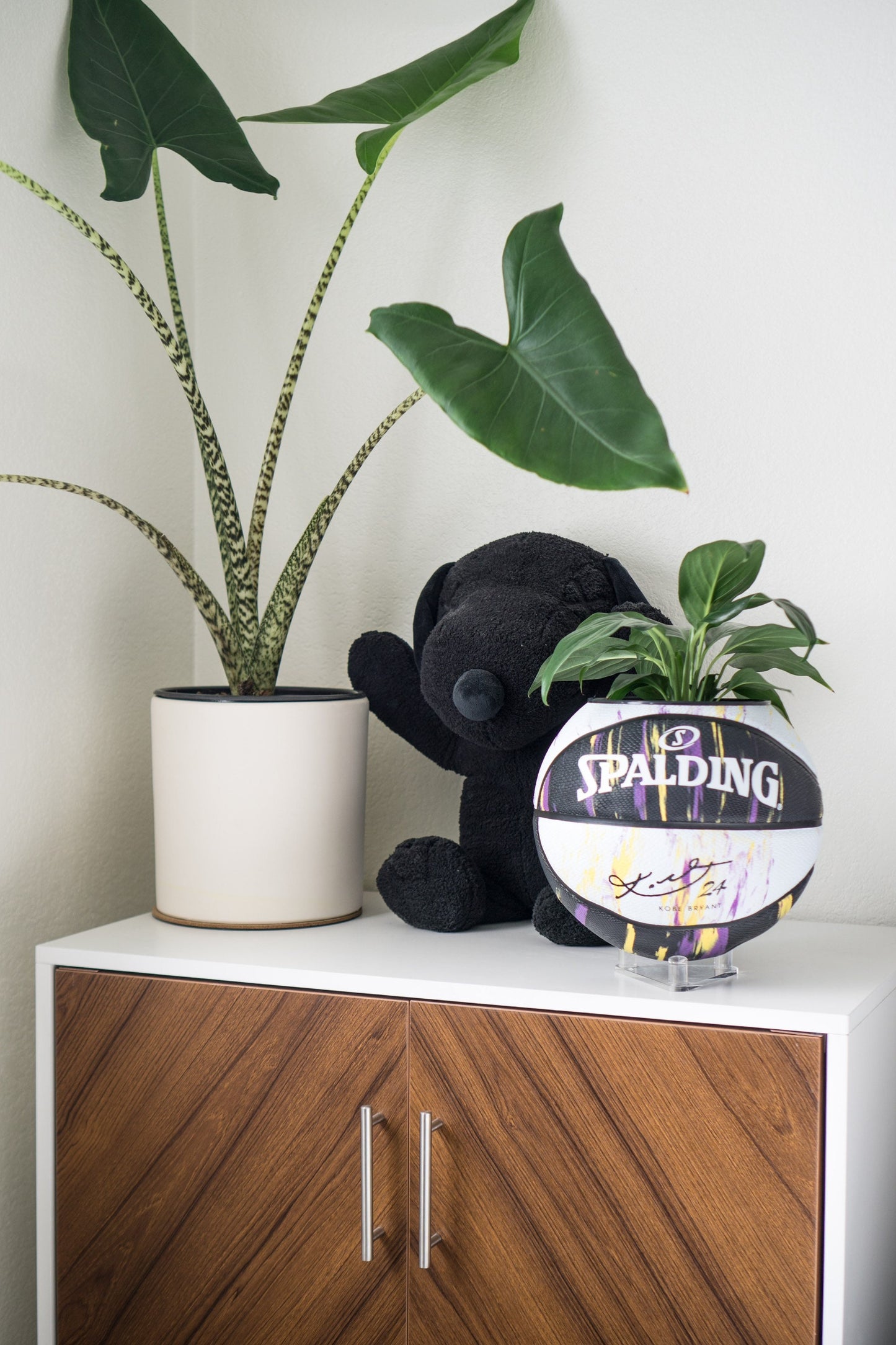 plntrs - Kobe Bryant Marbled Basketball Planter Black with stand