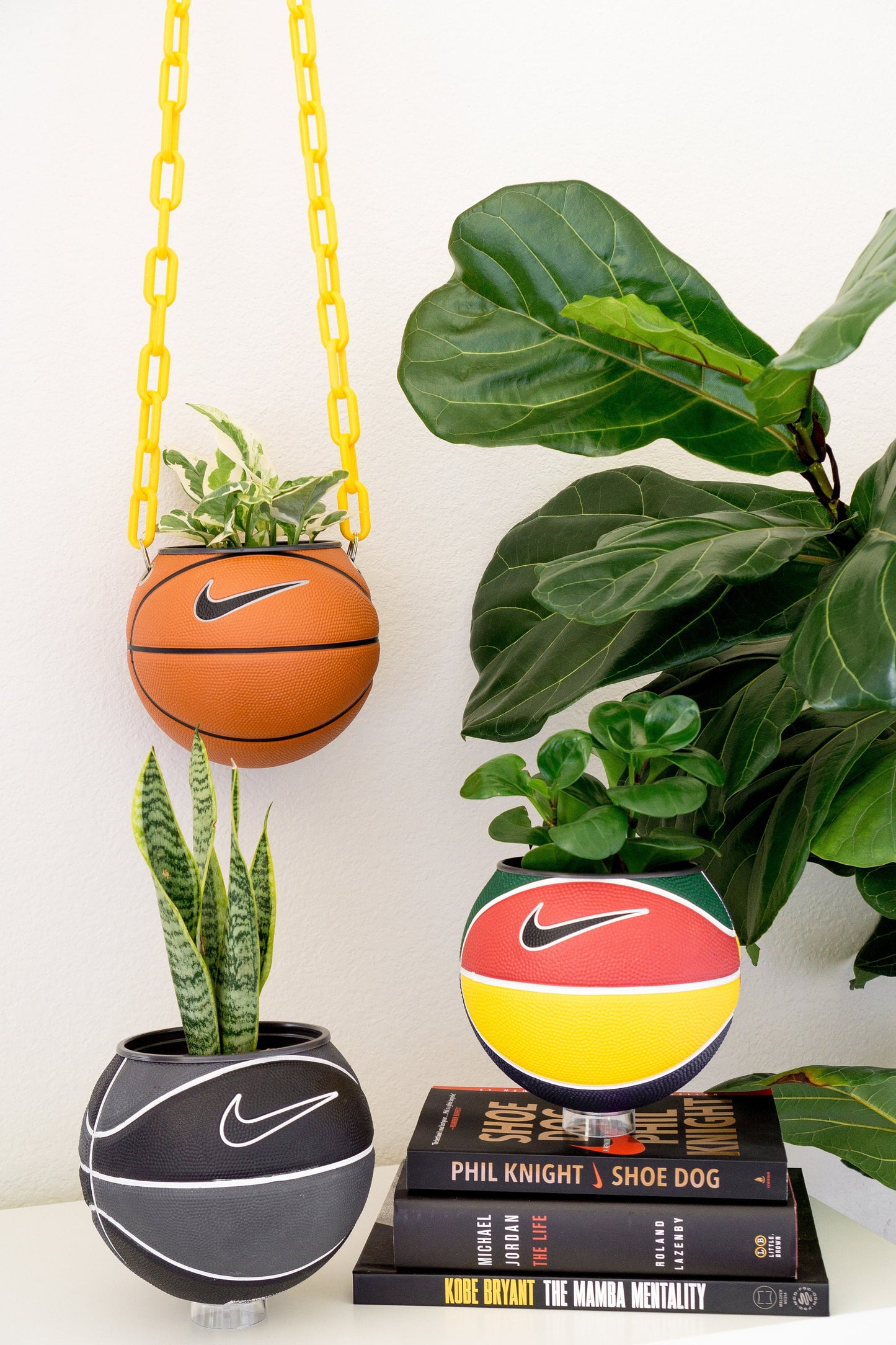 plntrs - Nike RYGB colorful Swoosh Mini Basketball Planter - new ball with stand