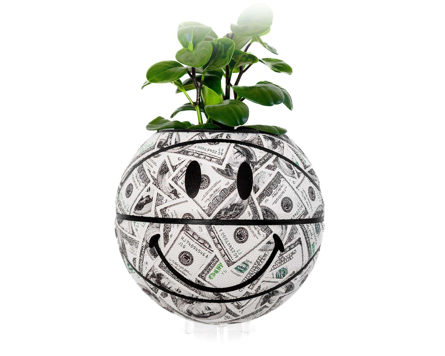 plntrs - Chinatown Market Smiley Face Money Basketball Planter FULL SIZE - new ball with stand