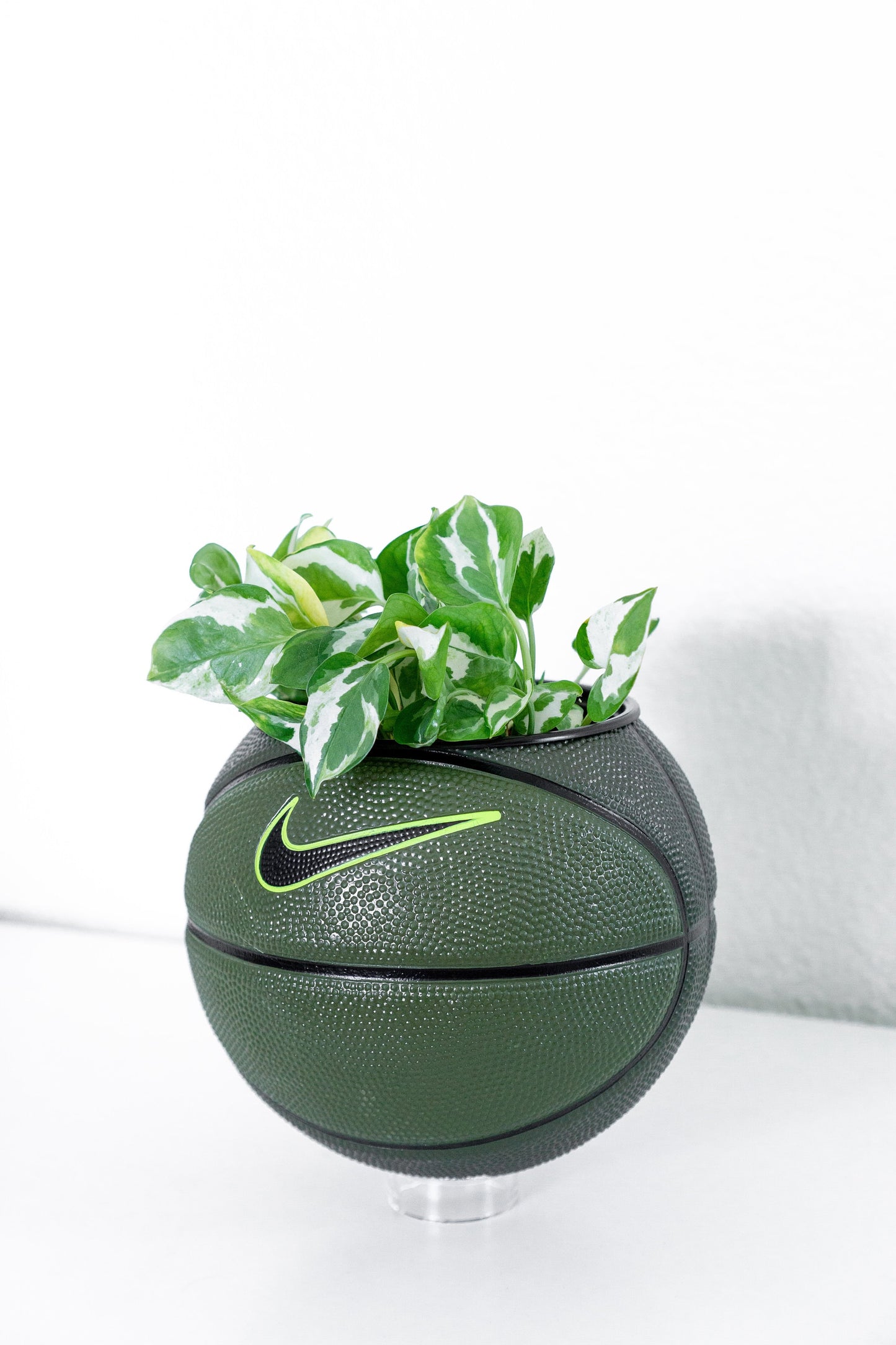 plntrs - Nike Swoosh Olive Green Skills Mini Basketball Planter - new ball with stand