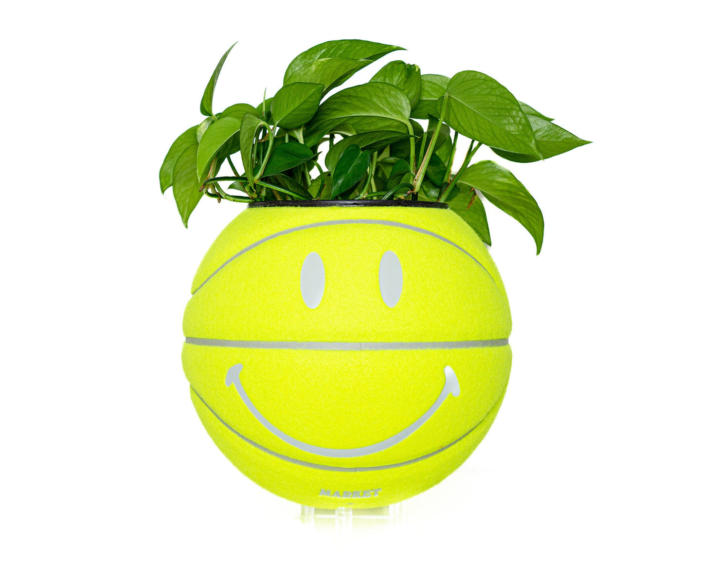 plntrs - Market Smiley Face Tennis Ball (baksetball size) Planter FULL SIZE - new ball with stand