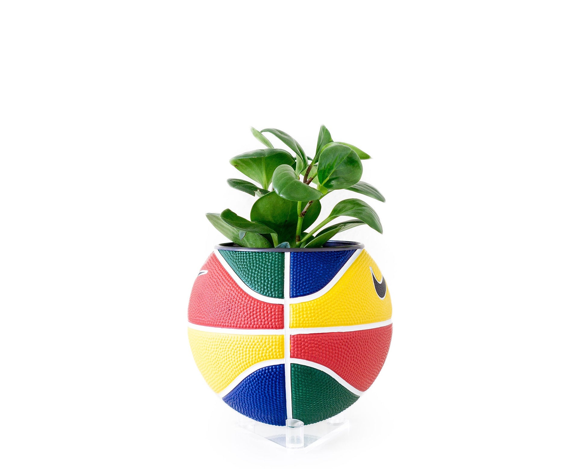 plntrs - Nike RYGB colorful Swoosh Mini Basketball Planter - new ball with stand