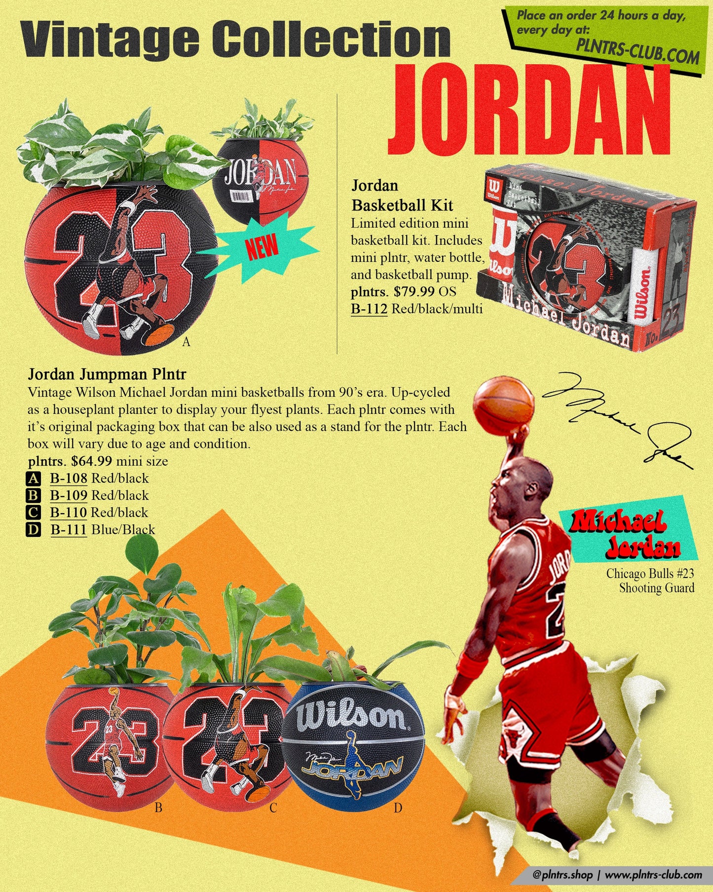 plntrs - Jordan Vintage Mini Basketball Planter - new ball with stand